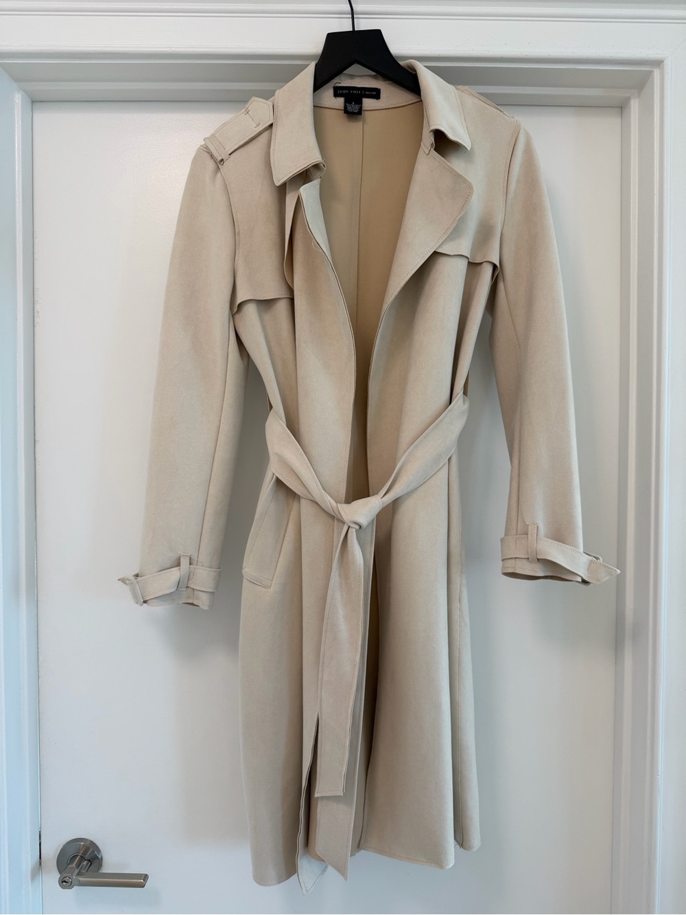 Joan Vass Women's Beige Trench Coat with Waist Tie S